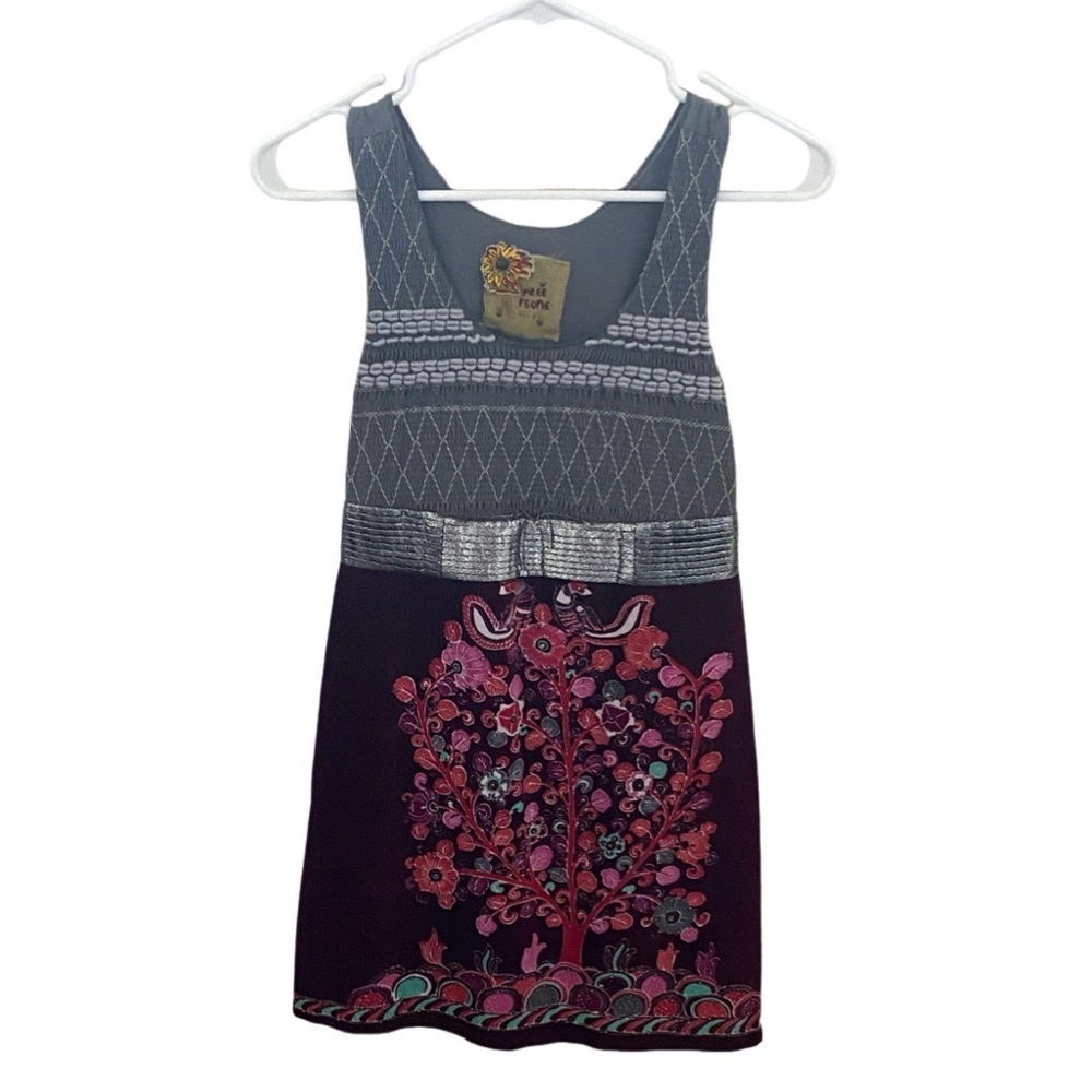 Free People Birds of Paradise Gray& Purple Sleeveless Vintage Empire Dress. Sz 4 - Picture 2 of 16